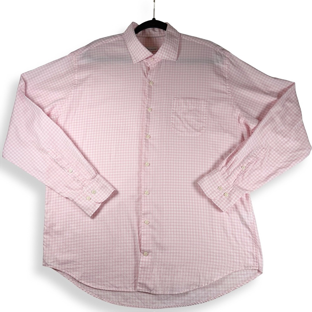 Peter Millar Mens XL Pink Gingham Cotton Button Down Shirt MS22W05CSL PALMP